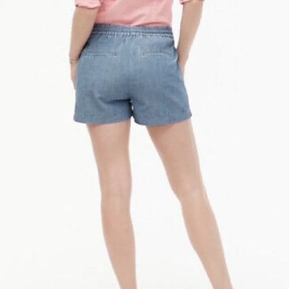 J. Crew Chambray Blue Tie Elastic Waist Cotton Shorts Small - Picture 2 of 8